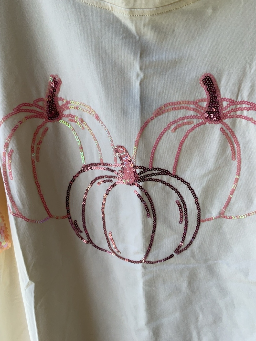 Crown & Ivy Cream Sequin Pumpkin Sleeve Tee - Picture 2 of 3